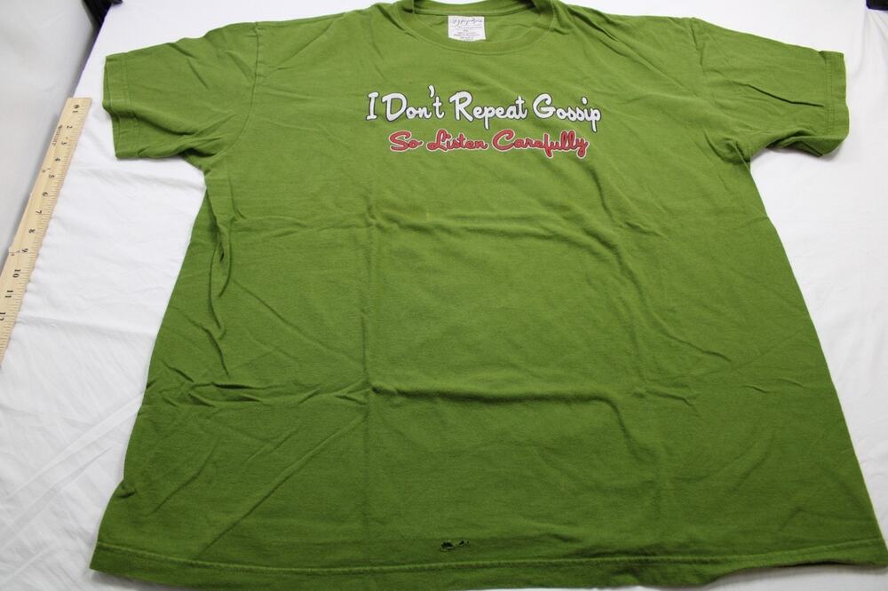 ITC Activewear Men's 2XL I Don't Repeat Gossip Funny Quote T-Shirt Green Cotton